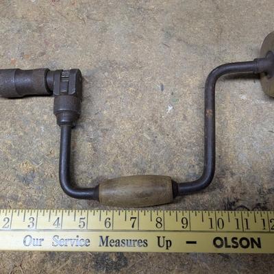 VINTAGE Worth USA MADE WOOD & IRON RATCHETING BIT BRACE HAND DRILLING TOOL