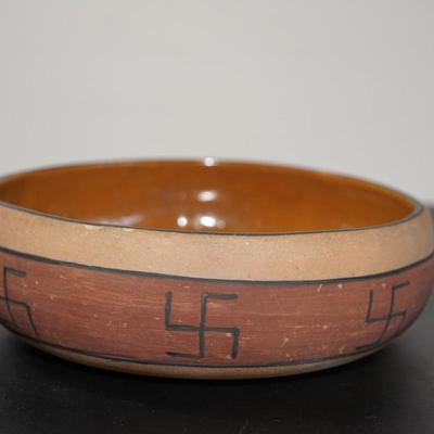 POTTERY BOWL- "TRIBAL CLAY" POLY CHROME INTERIOR POSSIBLE PERUVIAN SEMINARIO