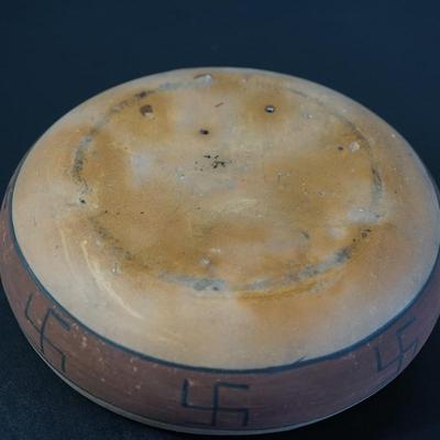 POTTERY BOWL- "TRIBAL CLAY" POLY CHROME INTERIOR POSSIBLE PERUVIAN SEMINARIO