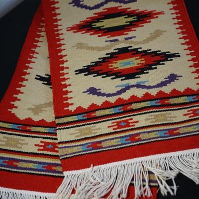TWO KATCHINA DOLLS 11" SUN DANCER AND OWL DANCER / MEXICAN WOVEN SMALL RUG