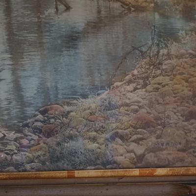 "THE SWIMMING POND" SIGNED WALLACE NUTTING COLORED PHOTOGRAPH VINTAGE FRAME. SIGNED 44" BY 22"