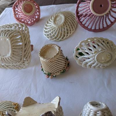 Collection of Vintage Porcelain Woven Baskets
