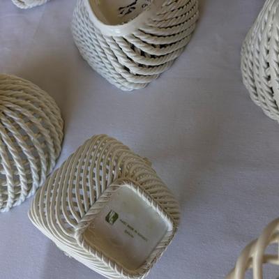 Collection of 7 Vintage Porcelain Woven Baskets