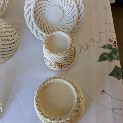 Collection of 7 Vintage Porcelain Woven Baskets