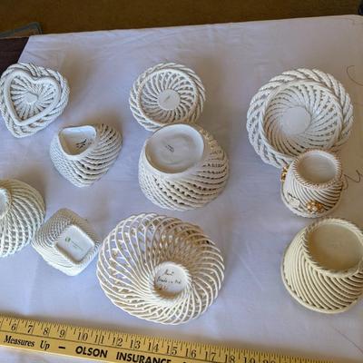 Collection of 7 Vintage Porcelain Woven Baskets