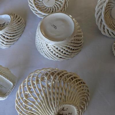 Collection of 7 Vintage Porcelain Woven Baskets