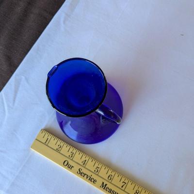 Cobalt Blue Blown Glass Pitcher Jug Handle Pouring Rim