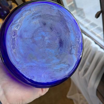 Cobalt Blue Blown Glass Pitcher Jug Handle Pouring Rim