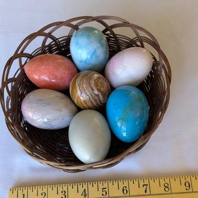 7 Vintage, Italian Alabaster, Stone, Polished Eggs