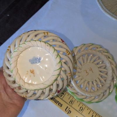 4 Italian and Spanish Vintage Porcelain Woven Dishes