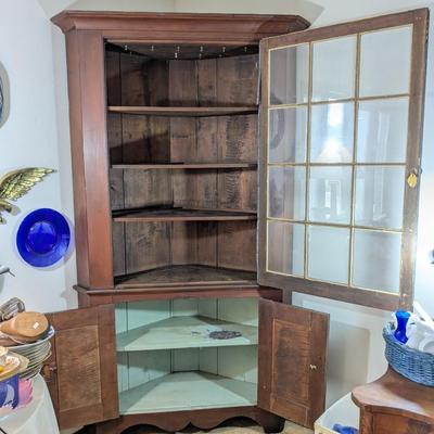 Primitive Corner Pine/Cherry Cabinet