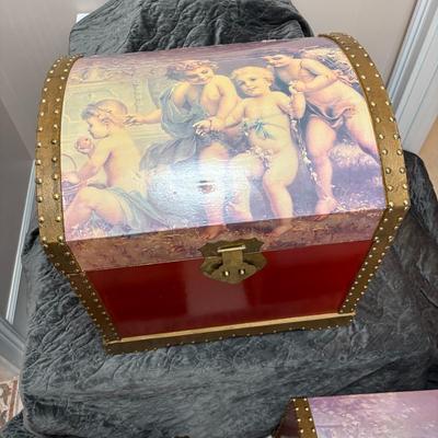 Cherub (Angel) Treasure Chest Trunk - 20"Wx19.7"Hx16.2"D Approx