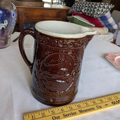 Brown Stoneware Pitcher with Deer