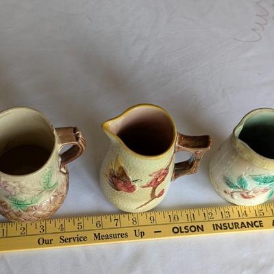 3 Vintage Majolica Creamer Small Pitchers