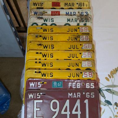 Collection of 13 Vintage Wisconsin License Plates
