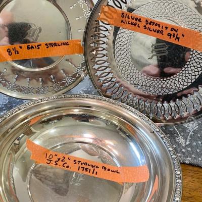 Sterling Silver & Silver Deposit Plates & Serving Bowl (796 grams)