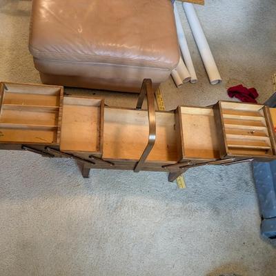 Vintage Strommen Bruk Hamar Norway Accordian Wood Sewing Chest