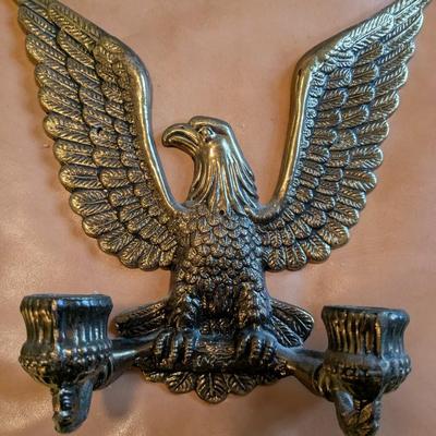 Vintage Pair Of Brass Eagle Wall Sconce Candle Stick Holders