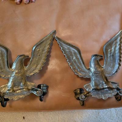 Vintage Pair Of Brass Eagle Wall Sconce Candle Stick Holders