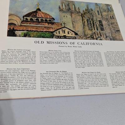 Vintage 1959 Oil Painting Prints of 8 Famous California Missions Original Folder