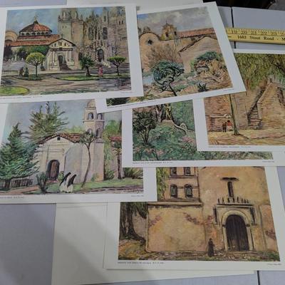 Vintage 1959 Oil Painting Prints of 8 Famous California Missions Original Folder