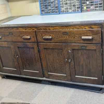Fantastic Antique Work Bench, Incl 3 Drawer Units