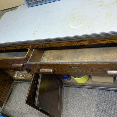 Fantastic Antique Work Bench, Incl 3 Drawer Units