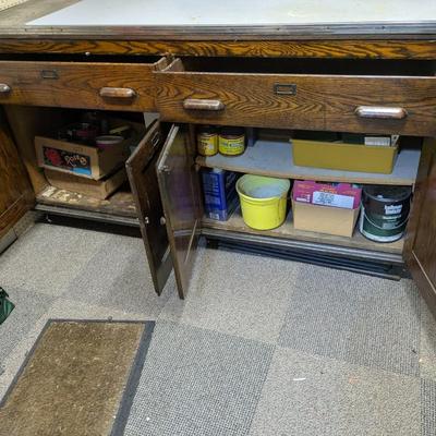 Fantastic Antique Work Bench, Incl 3 Drawer Units