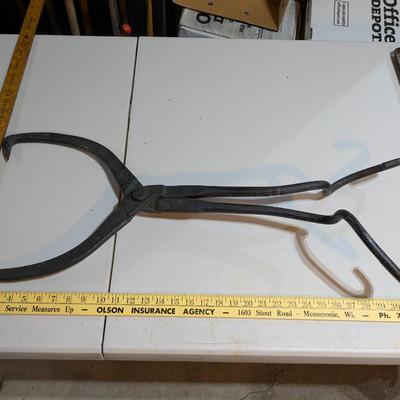 Antique Large Heavy Duty Cast Iron Ice Tongs