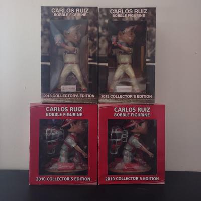 LOT 21K: 2010 & 2013 Collector’s Edition MLB Philadelphia Phillies Carlos Ruiz Bobble Figurines in Boxes