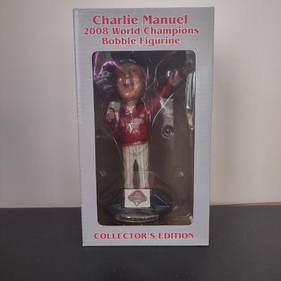 LOT 22K: MLB Philadelphia Phillies Figurines in Box: 2008 LE Shane Victorino “Flyin’ Hawaiian,” 2008 World Champions Charlie Manuel, 2007...