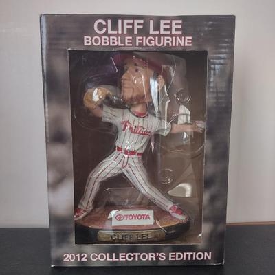 LOT 27K: MLB Philadelphia Phillies Player Collector’s Edition Bobble Figurines in Boxes: Maikel Franco & Cliff Lee
