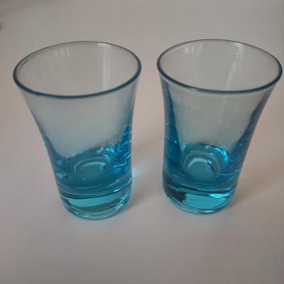 LOT 39K: Colored Glass Shot Glasses & Decorative Flutes
