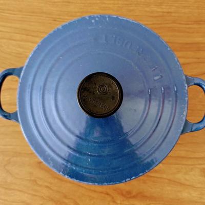 LOT 42K: Le Creuset Cast Iron Blue Enamel Small 2 Handle Dutch Oven and Single Handle Sauce Pan With Lids