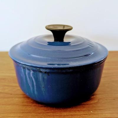 LOT 42K: Le Creuset Cast Iron Blue Enamel Small 2 Handle Dutch Oven and Single Handle Sauce Pan With Lids