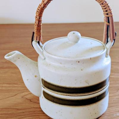 LOT 43K: Vintage Pfaltzgraff Stoneware Yorktown Blue Floral Platter With Matching 64oz Pitcher And Vintage Japanese Tea Pot With...