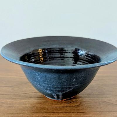 LOT 48K: Shallow Sea Turtle Pottery Bowl, Blue Glazed Pottery Bowl And Signed Green Ramen Bowl