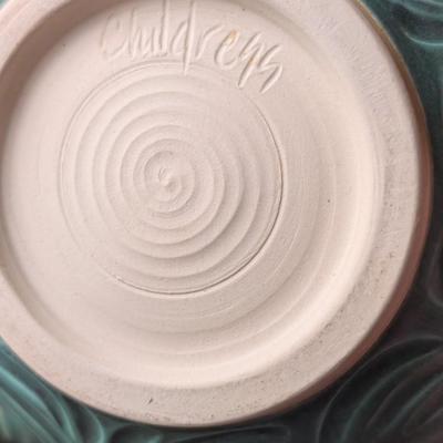 LOT 48K: Shallow Sea Turtle Pottery Bowl, Blue Glazed Pottery Bowl And Signed Green Ramen Bowl