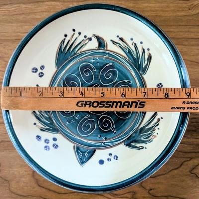 LOT 48K: Shallow Sea Turtle Pottery Bowl, Blue Glazed Pottery Bowl And Signed Green Ramen Bowl