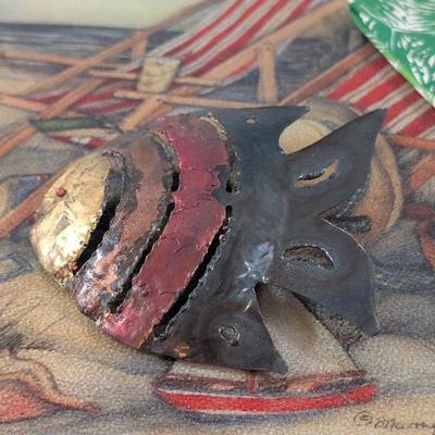 LOT 55K: Beach Themed Collection, 2 Fluted Champagne Glasses, Serving Tray, Utensils, Glass Cutting Board, Kitchen Towels And Whimsical...