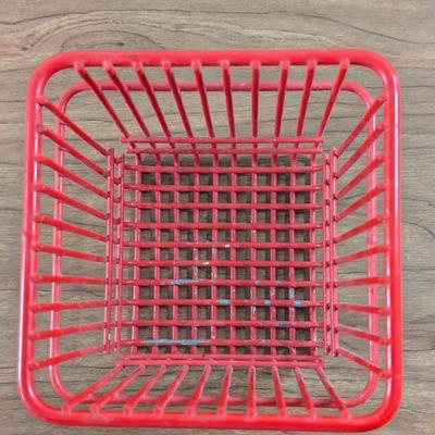LOT 57K: Kitchen Collection, Red Wire Collapsible Dish Drying Rack With Matching Utensil Holder, Serving Utensils, Vintage Cook Book And...