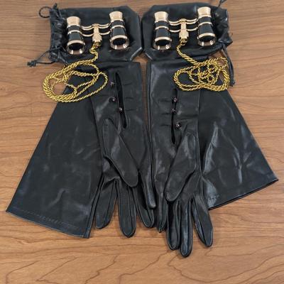 LOT 60K: Everything For A Night At The Opera, Long Black Gloves With Button Closures, And 2 Schnader Binoculars With Bags