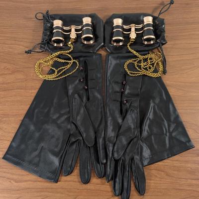 LOT 60K: Everything For A Night At The Opera, Long Black Gloves With Button Closures, And 2 Schnader Binoculars With Bags