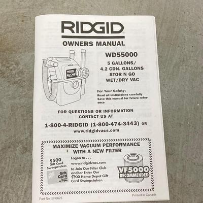 LOT 66U: Ridgid Stor N Go Vacuum Model WD5500 0, Eureka Powerline Mightymite Vacuum Model 3673 and Vacuum Bags