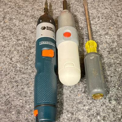 LOT 67U: Makita Drill Model 6095D with Charger, Cordless Screwdrivers, Drill Bits, Hammer, Pry Bar and More