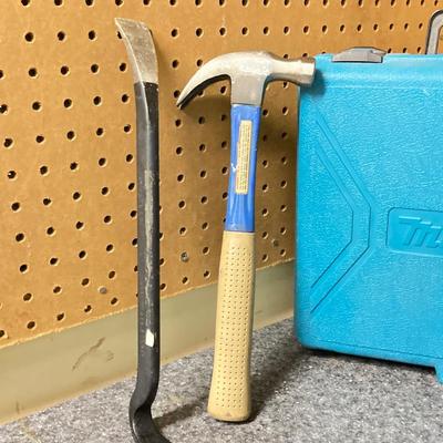LOT 67U: Makita Drill Model 6095D with Charger, Cordless Screwdrivers, Drill Bits, Hammer, Pry Bar and More