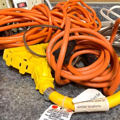 LOT 68G: Electric Power / Extension Cords and Strips, Plastic Crates and 5 Gallon Buckets