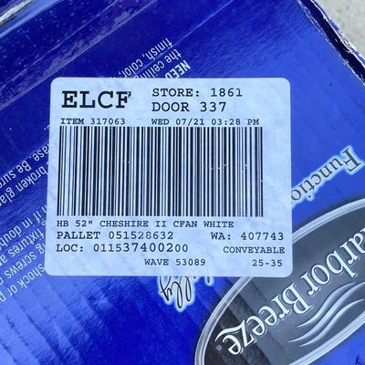 LOT 71G: Harbor Breeze Chesire II White 52 Inch Ceiling Fan in Original Box #0317063 (NOS)