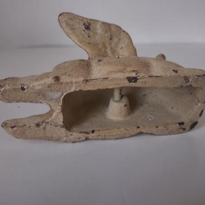 LOT 102K: Signed Wooden Mallard Ducks and Otter Paper Weights along with a Vintage Cast Iron Flying Pig