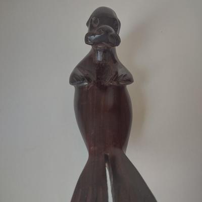 LOT 102K: Signed Wooden Mallard Ducks and Otter Paper Weights along with a Vintage Cast Iron Flying Pig